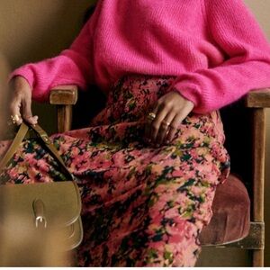 🌹Sezane Maria Pink and Black Floral Midi Skirt